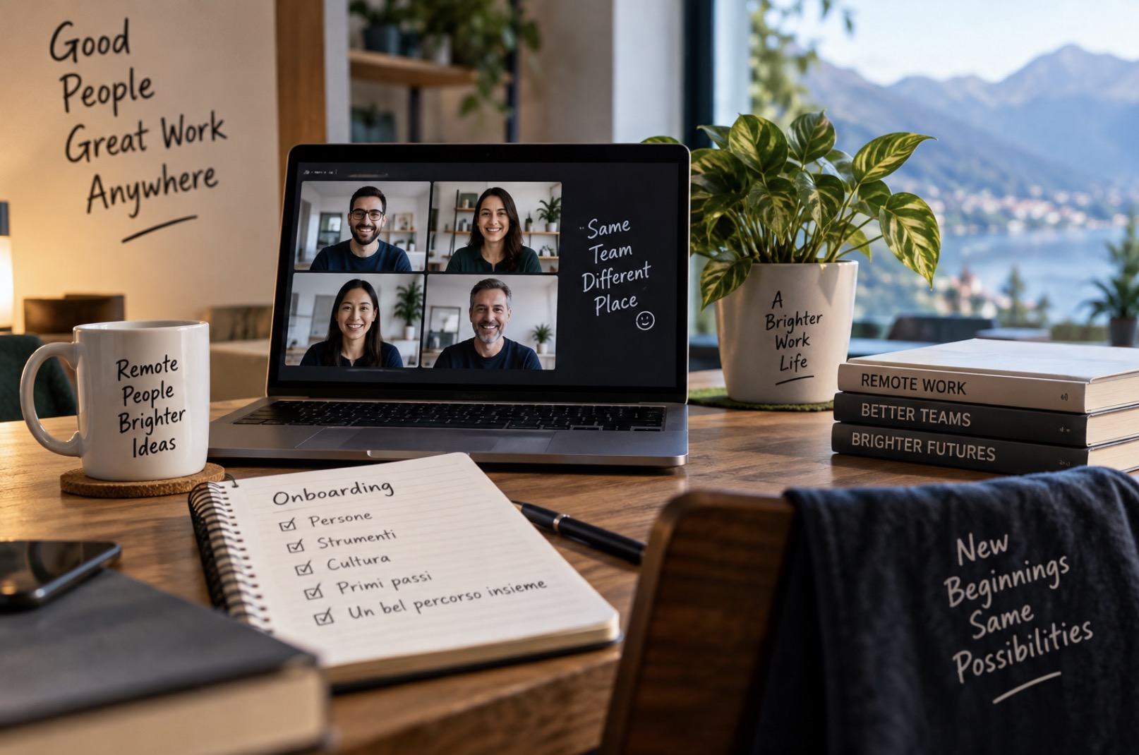 Onboarding da remoto con nuovo collega che incontra il team online durante una videochiamata